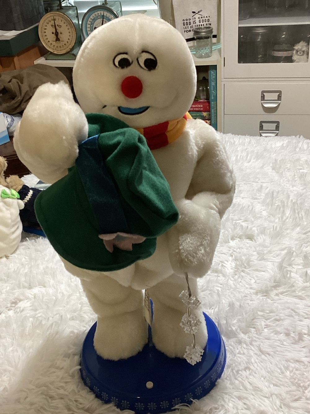 Frosty the Snowman Figure with Green Hat and Scarf